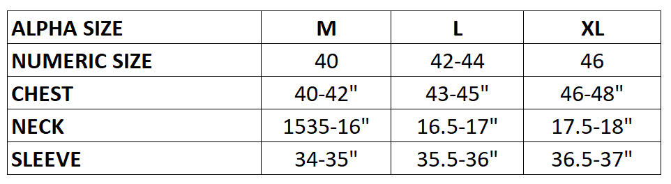Size chart for Perth Sugar Stripe Performance Quarter-Zip - Navy/ Sporty Navy