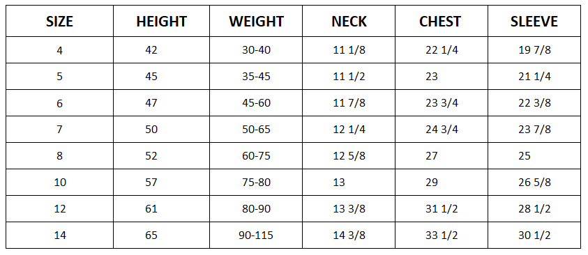 Size chart for Johnnie-O Performance Jersey Jr. Polo - Lyndonn Stripe
