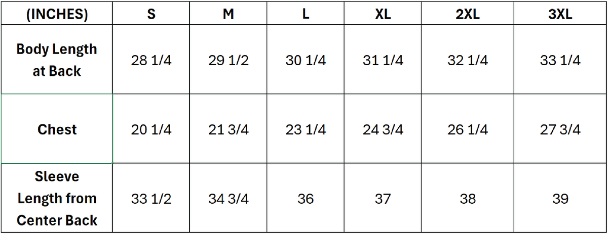 Size chart for TravisMathew Coveside 1/4-Zip