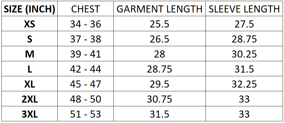 Size chart for Men's UNRL Elevation Hoodie - Grove