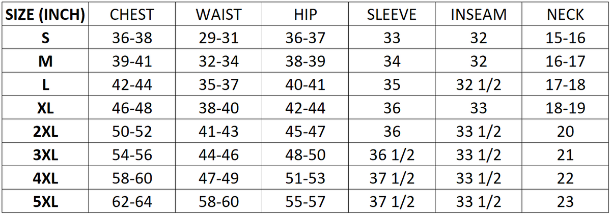 Size chart for Men's Comfort Zone Super Soft Modal Blend Quarter Zip - Chocolate Brown