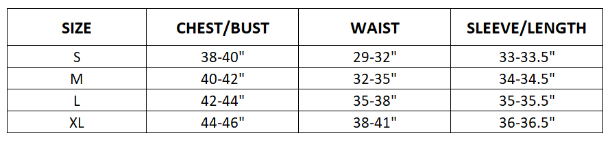 Size chart for Journey Soft Shell Vest - Black