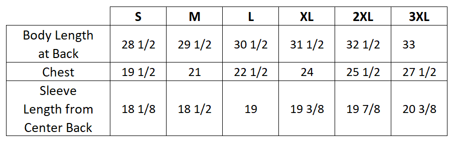 Size chart for Richardson Clutch Short Sleeve Tee - Navy